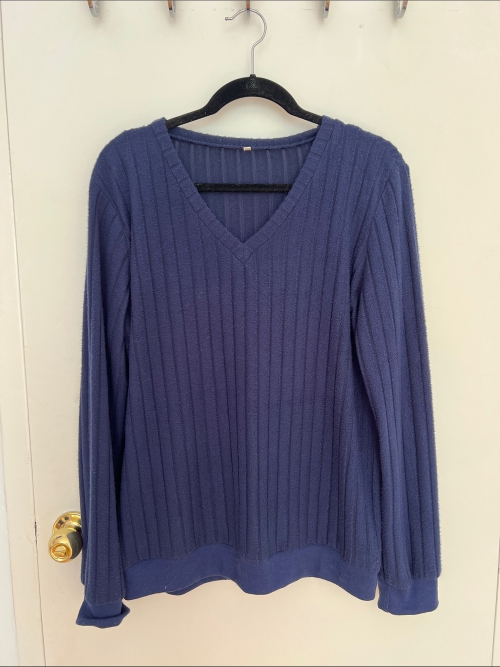 Women’s V-Neck Ribbed Sweater - Blue